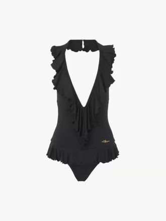 Maillot de bain une pièce à volants et col en V