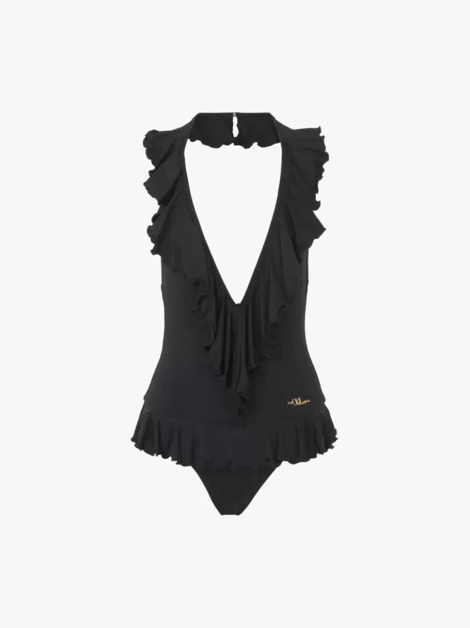 Maillot de bain une pièce à volants et col en V Maillot de bain une pièce à volants et col en V