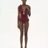 Maillot de bain une pièce à volants et col en V