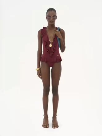 Maillot de bain une pièce à volants et col en V