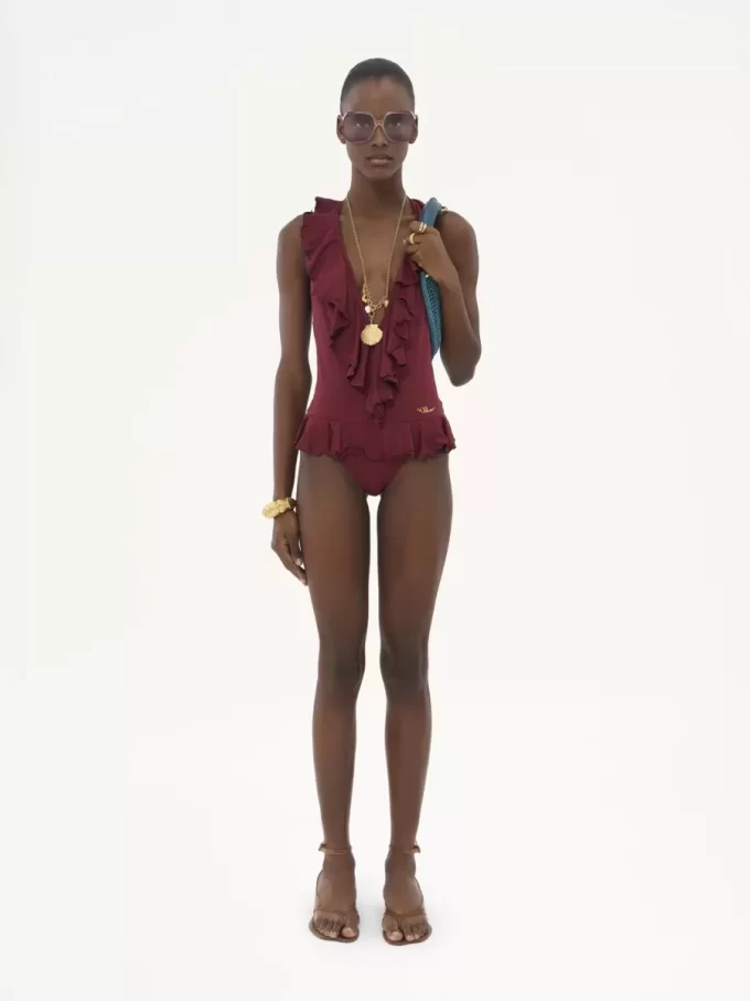 Maillot de bain une pièce à volants et col en V