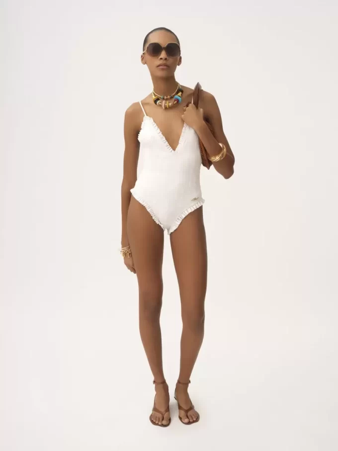 Maillot de bain une pièce à volants et col en V Maillot de bain une pièce à volants et col en V