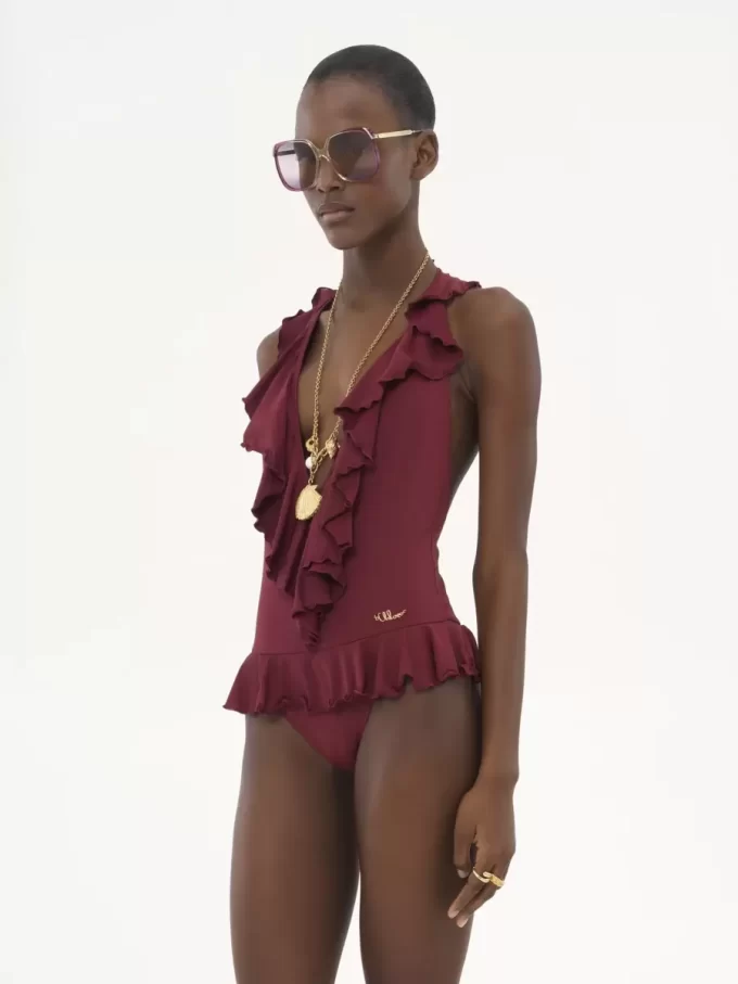 Maillot de bain une pièce à volants et col en V
