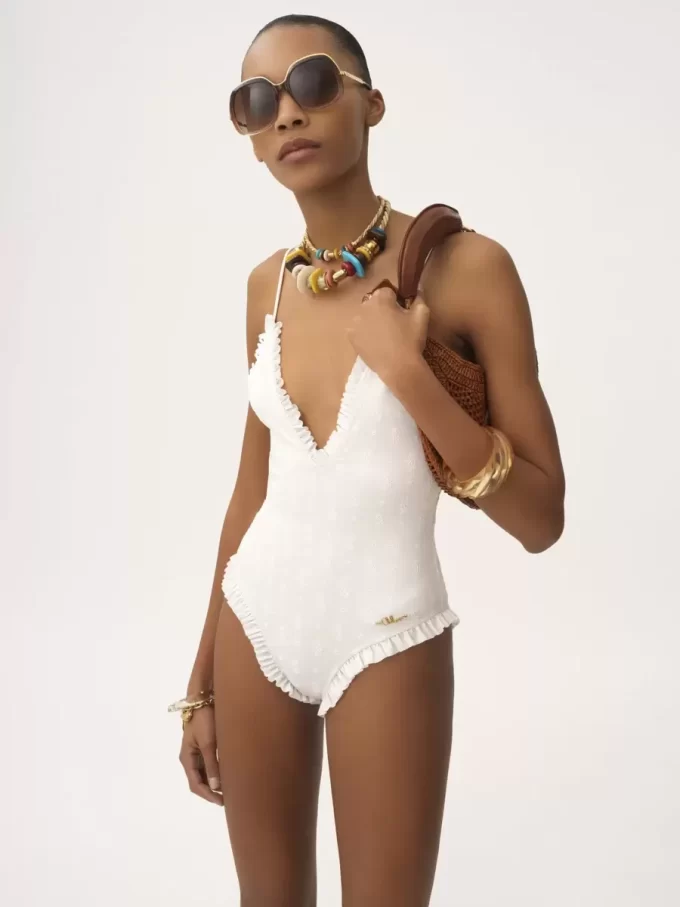 Maillot de bain une pièce à volants et col en V Maillot de bain une pièce à volants et col en V