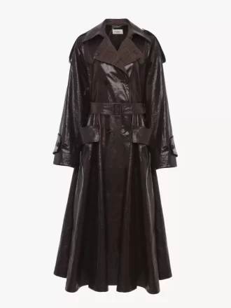 Manteau d&rsquo;équitation long à double boutonnage en lin enduit