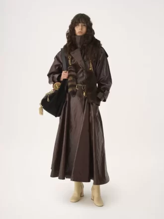 Manteau d&rsquo;équitation long à double boutonnage en lin enduit