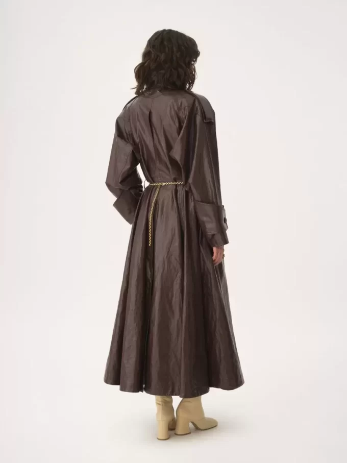 Manteau d’équitation long à double boutonnage en lin enduit Manteau d’équitation long à double boutonnage en lin enduit