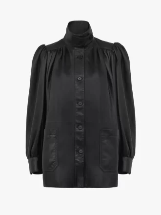Manteau froncé à col montant en cuir Manteau froncé à col montant en cuir