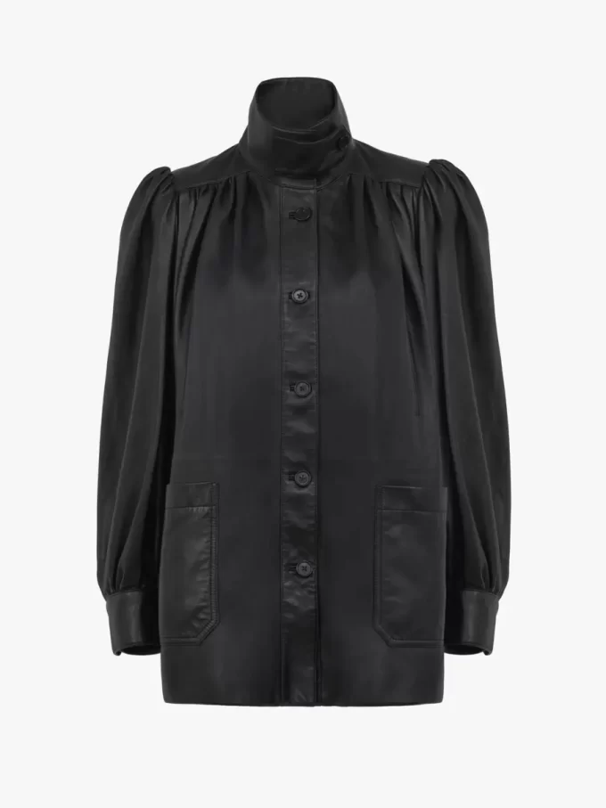 Manteau froncé à col montant en cuir Manteau froncé à col montant en cuir