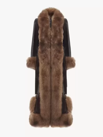 Manteau long colonne en cuir