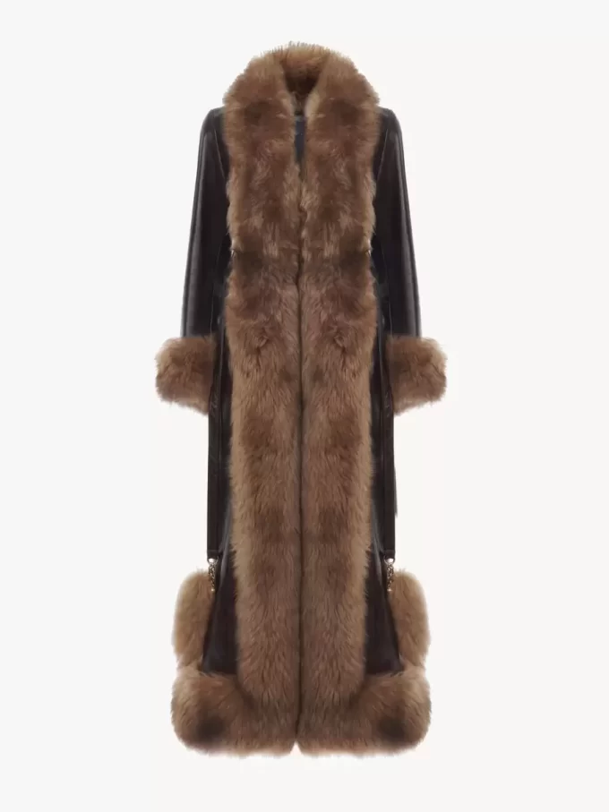 Manteau long colonne en cuir Manteau long colonne en cuir