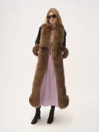 Manteau long colonne en cuir