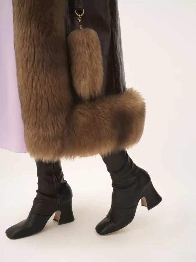 Manteau long colonne en cuir Manteau long colonne en cuir