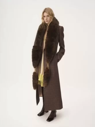 Manteau long croisé en laine à carreaux