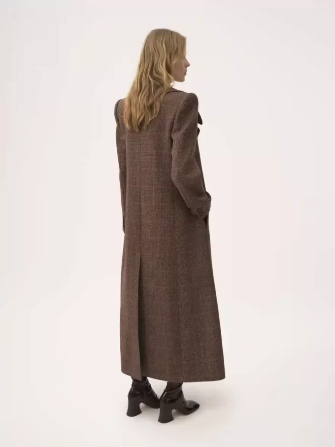 Manteau long croisé en laine à carreaux Manteau long croisé en laine à carreaux