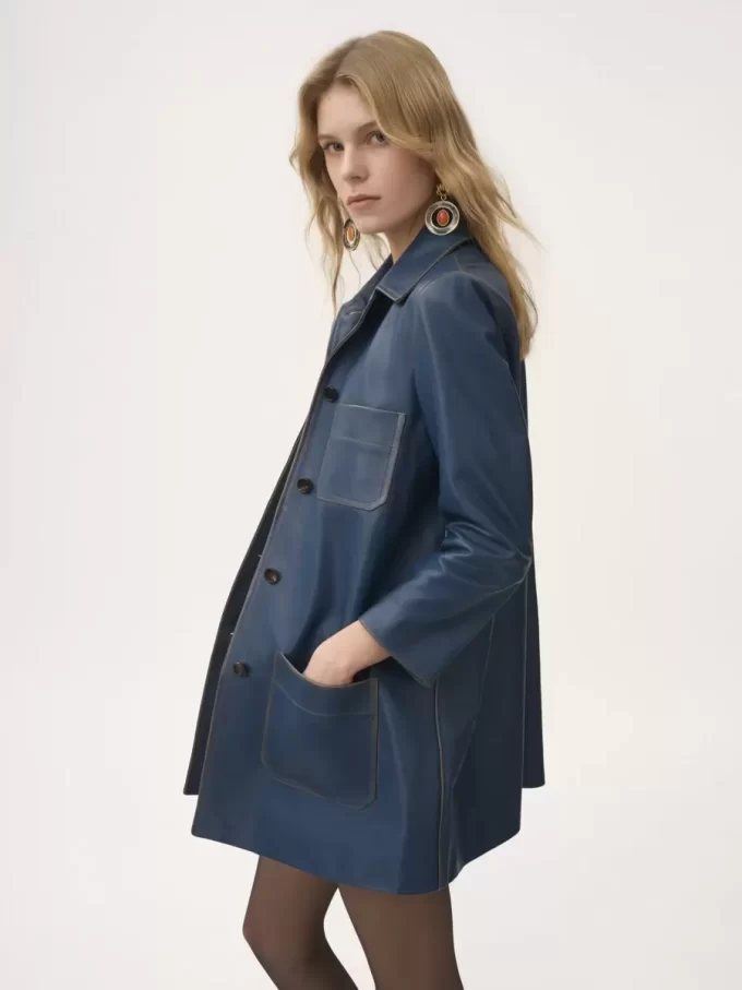 Manteau à simple boutonnage en cuir