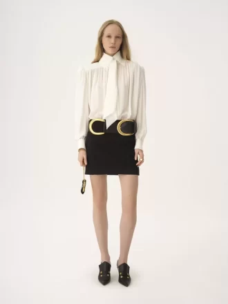 Mini-jupe droite en jacquard de laine mélangée