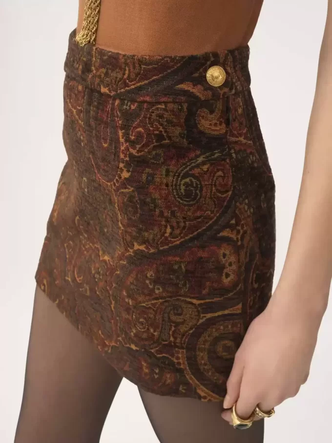 Mini-jupe droite en jacquard tapisserie Mini-jupe droite en jacquard tapisserie