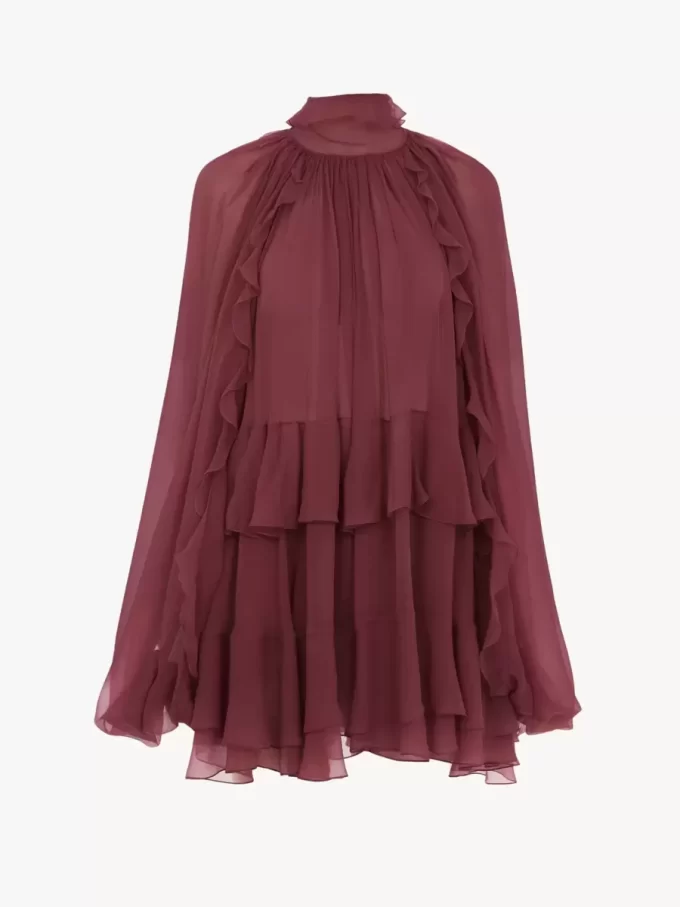 Mini robe cape en mousseline de soie Mini robe cape en mousseline de soie