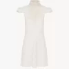 Mini-robe à col montant en soie jacquard et dentelle