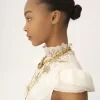 Mini-robe à col montant en soie jacquard et dentelle