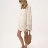 Mini-robe froncée à manches longues en voile de coton