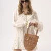 Mini-robe froncée à manches longues en voile de coton