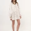 Mini-robe froncée à manches longues en voile de coton