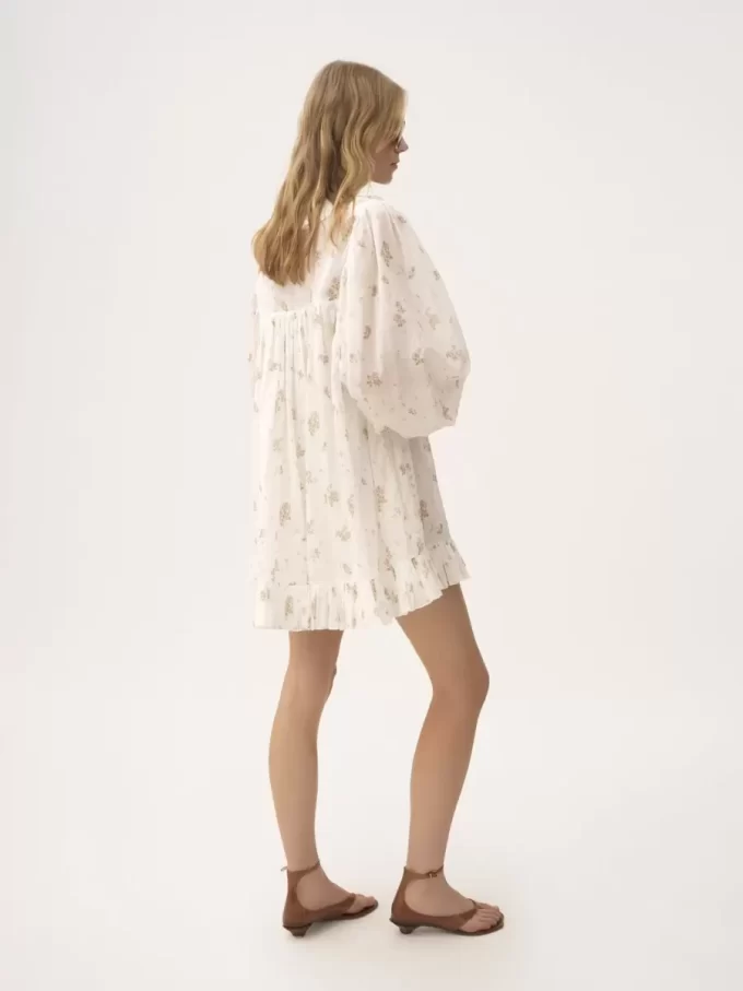 Mini-robe froncée à manches longues en voile de coton