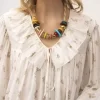 Mini-robe froncée à manches longues en voile de coton