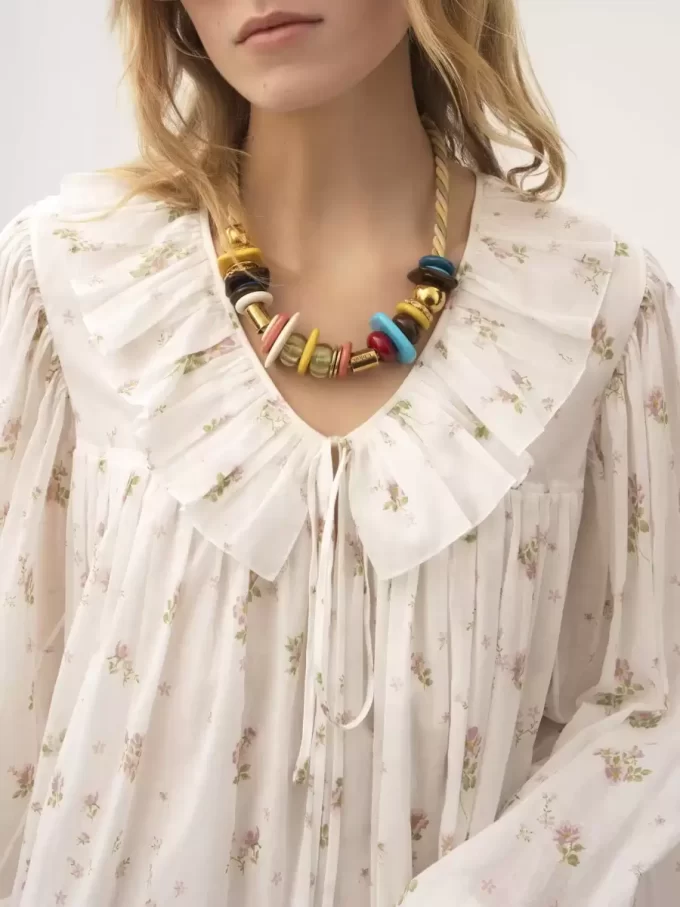 Mini-robe froncée à manches longues en voile de coton