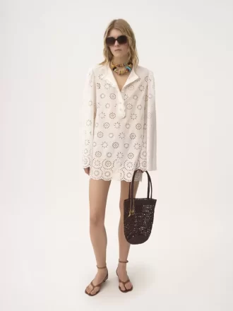 Mini-robe à manches longues en voile de coton