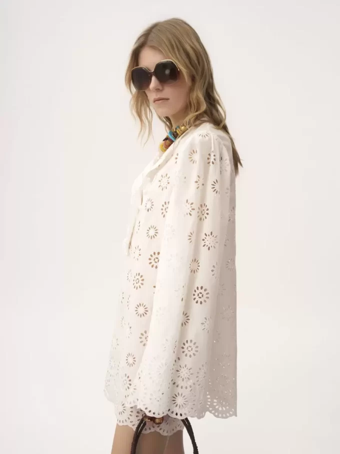 Mini-robe à manches longues en voile de coton Mini-robe à manches longues en voile de coton