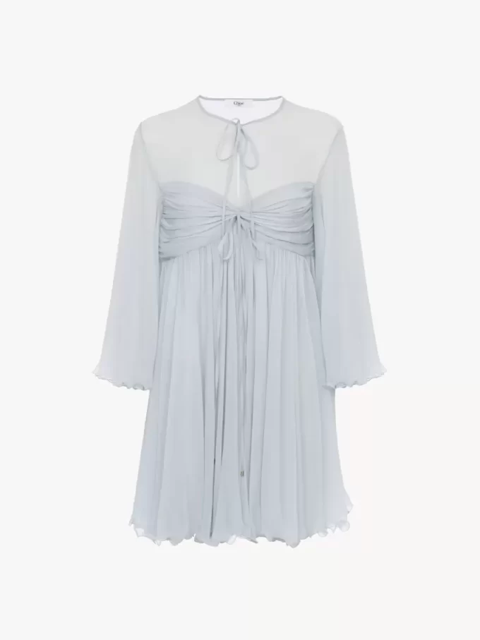 Mini robe plissée en mousseline de soie Mini robe plissée en mousseline de soie