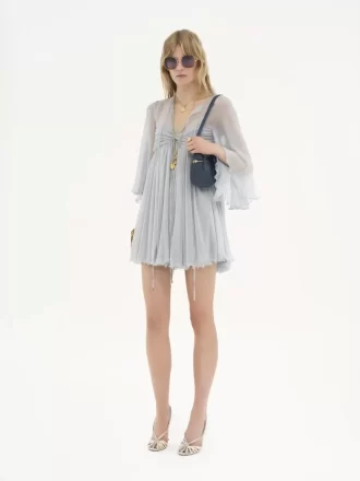 Mini robe plissée en mousseline de soie