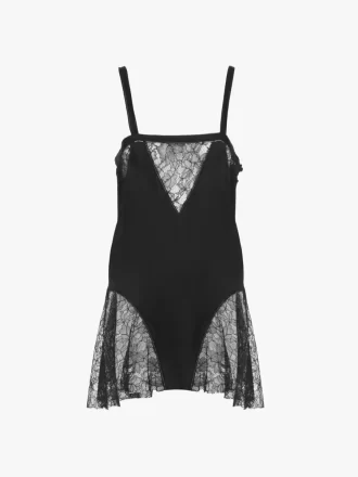 Mini robe sans manches en charmeuse de soie et dentelle