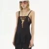 Mini robe sans manches en charmeuse de soie et dentelle