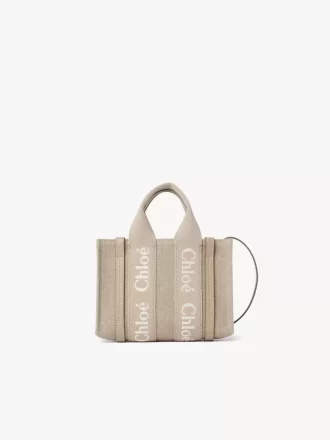 Mini sac cabas Woody en lin et cuir