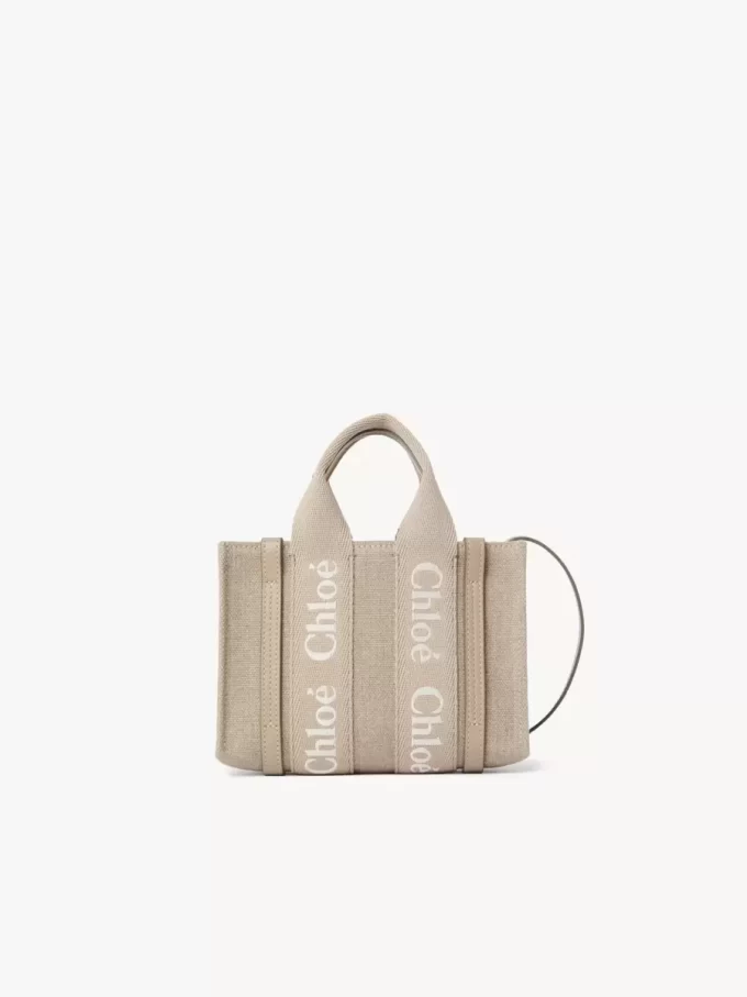 Mini sac cabas Woody en lin et cuir Mini sac cabas Woody en lin et cuir
