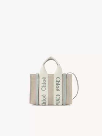 Mini sac cabas Woody en lin et cuir
