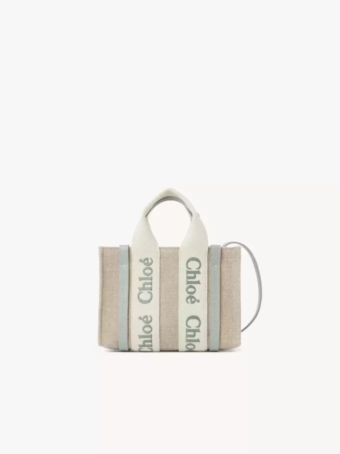 Mini sac cabas Woody en lin et cuir Mini sac cabas Woody en lin et cuir