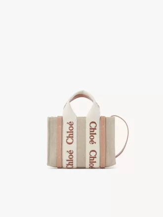 Mini sac cabas Woody en lin et cuir