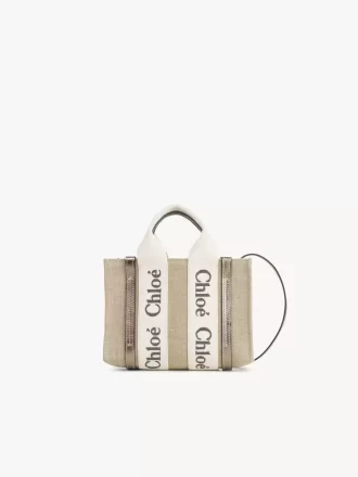 Mini sac cabas Woody en lin et cuir