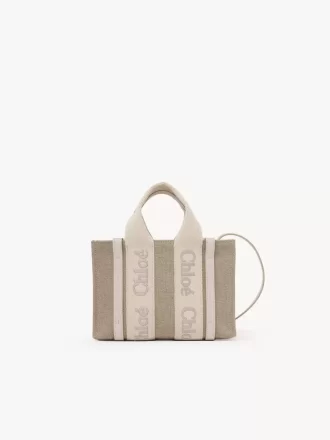 Mini sac cabas Woody en lin et cuir
