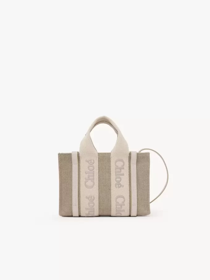 Mini sac cabas Woody en lin et cuir Mini sac cabas Woody en lin et cuir