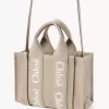 Mini sac cabas Woody en lin et cuir Mini sac cabas Woody en lin et cuir