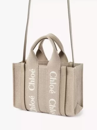 Mini sac cabas Woody en lin et cuir