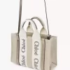 Mini sac cabas Woody en lin et cuir