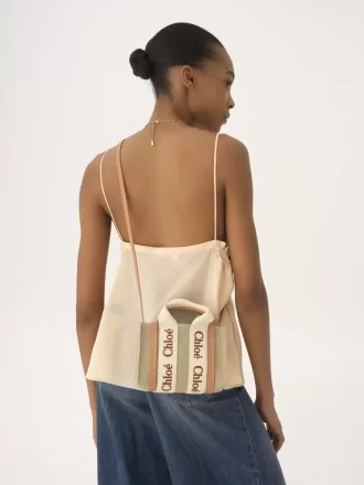 Mini sac cabas Woody en lin et cuir