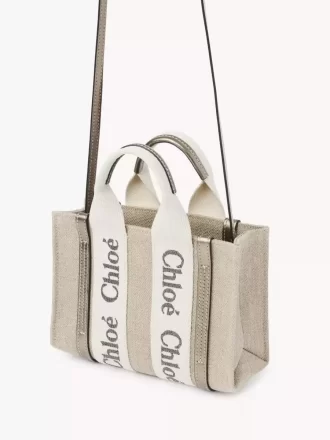 Mini sac cabas Woody en lin et cuir
